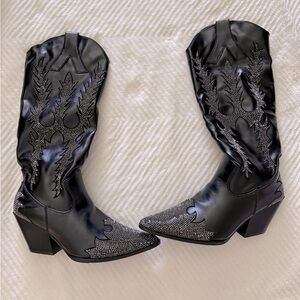 Black Embellished Heeled Boots